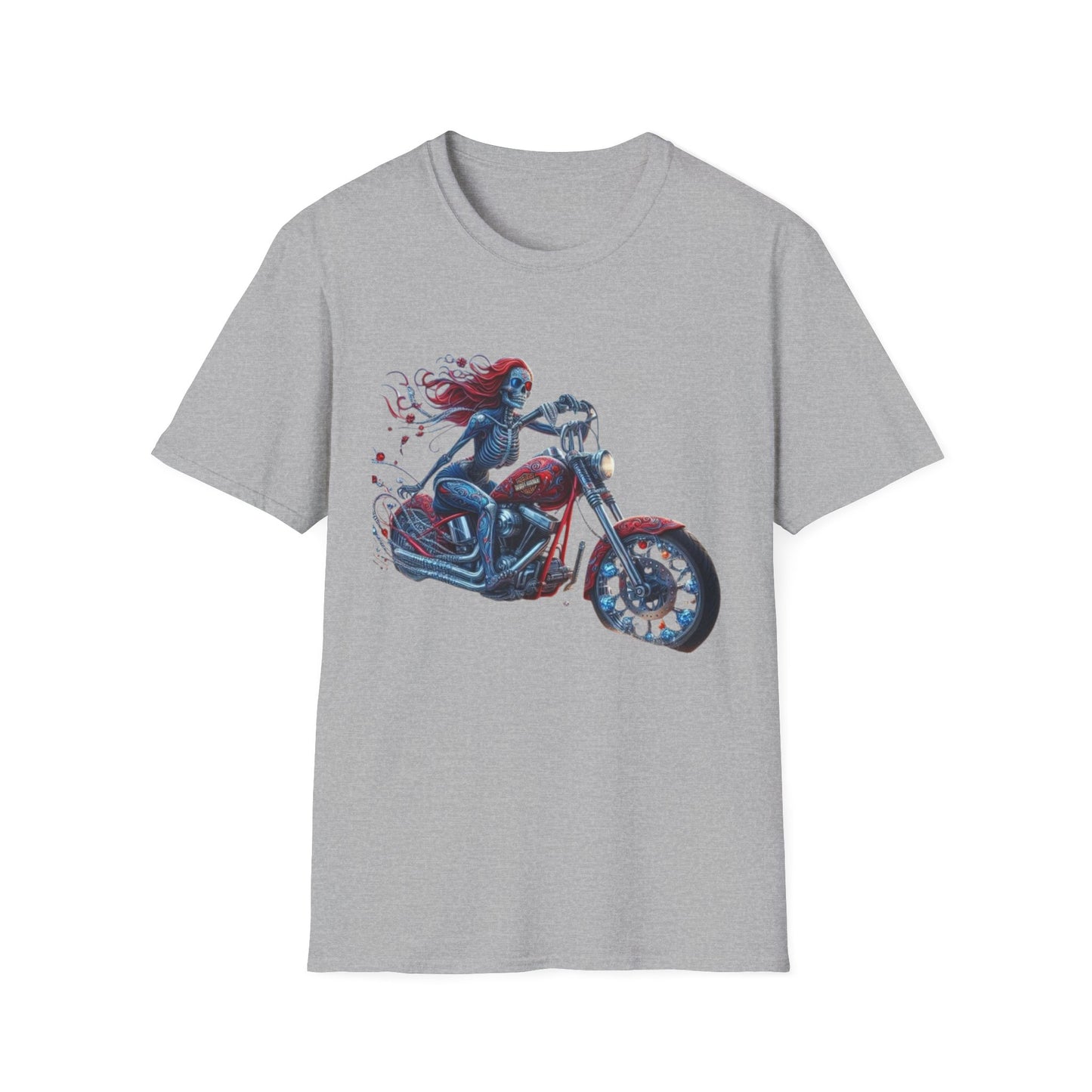 Woman Skeleton Biker T-Shirt Sport Grey Printify T-Shirt Rhythm & Drip Apparel