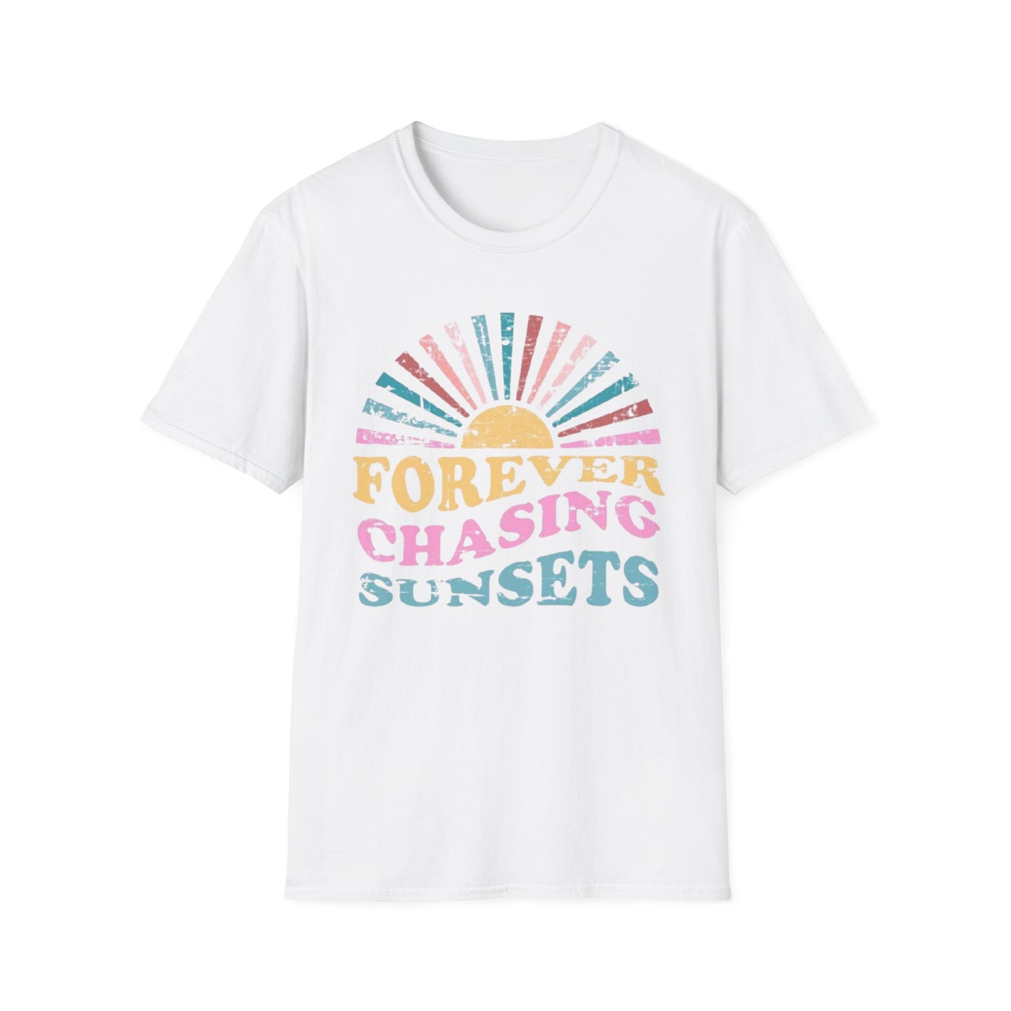 Summer- Forever Chasing Sunsets T-Shirt White Printify T-Shirt Rhythm & Drip Apparel