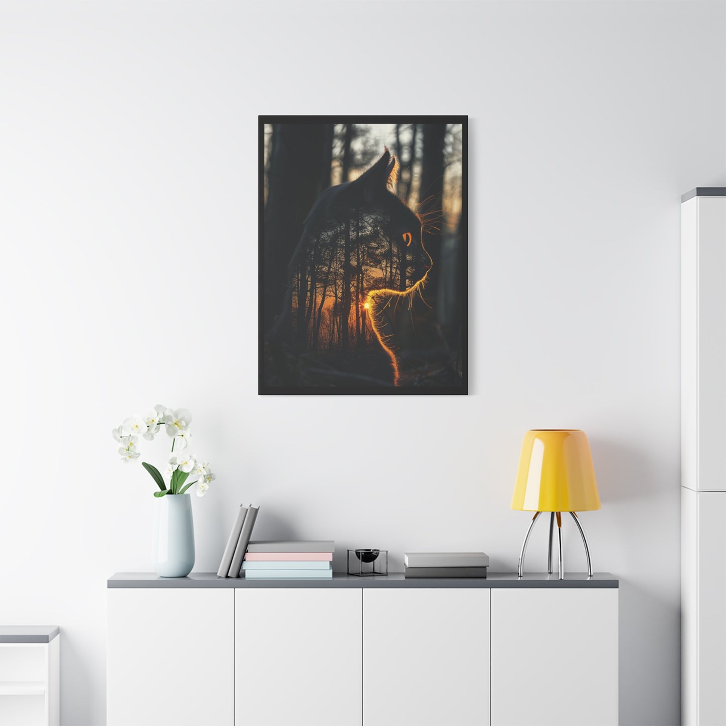Cat- Silhouette Wall Art - Forest Sunset Canvas Decor, Animal Lover Gift, Home Decoration, Nature Inspired Art, Cat Aesthetic Rhythm & Drip Canvas Rhythm & Drip Apparel