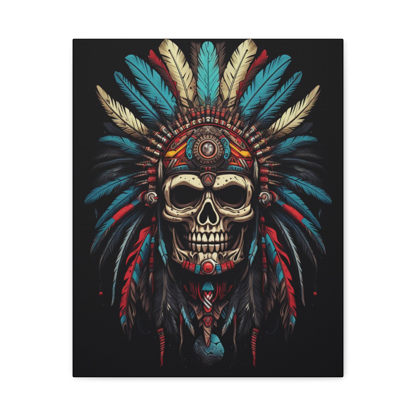 Skull- Bohemian Skull Canvas Art Print, Stretched Wall Decor, Unique Skull Artwork, Home Office Decoration, Ideal Gift for Art Lovers 16" x 20" (Vertical) 1.25" Rhythm & Drip Canvas Rhythm & Drip Apparel