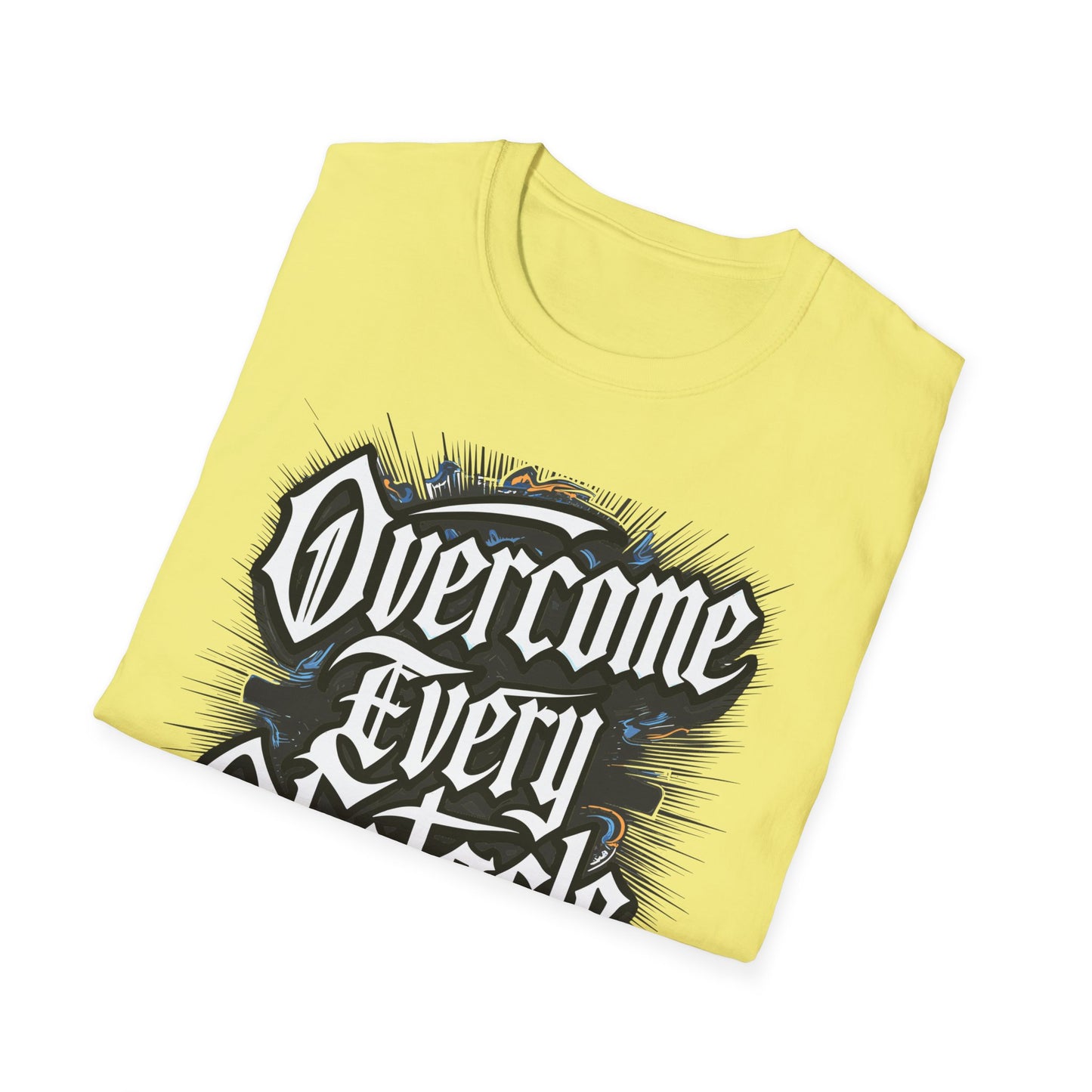 Inspirational Unisex Softstyle T-Shirt – "Overcome Every Obstacle"