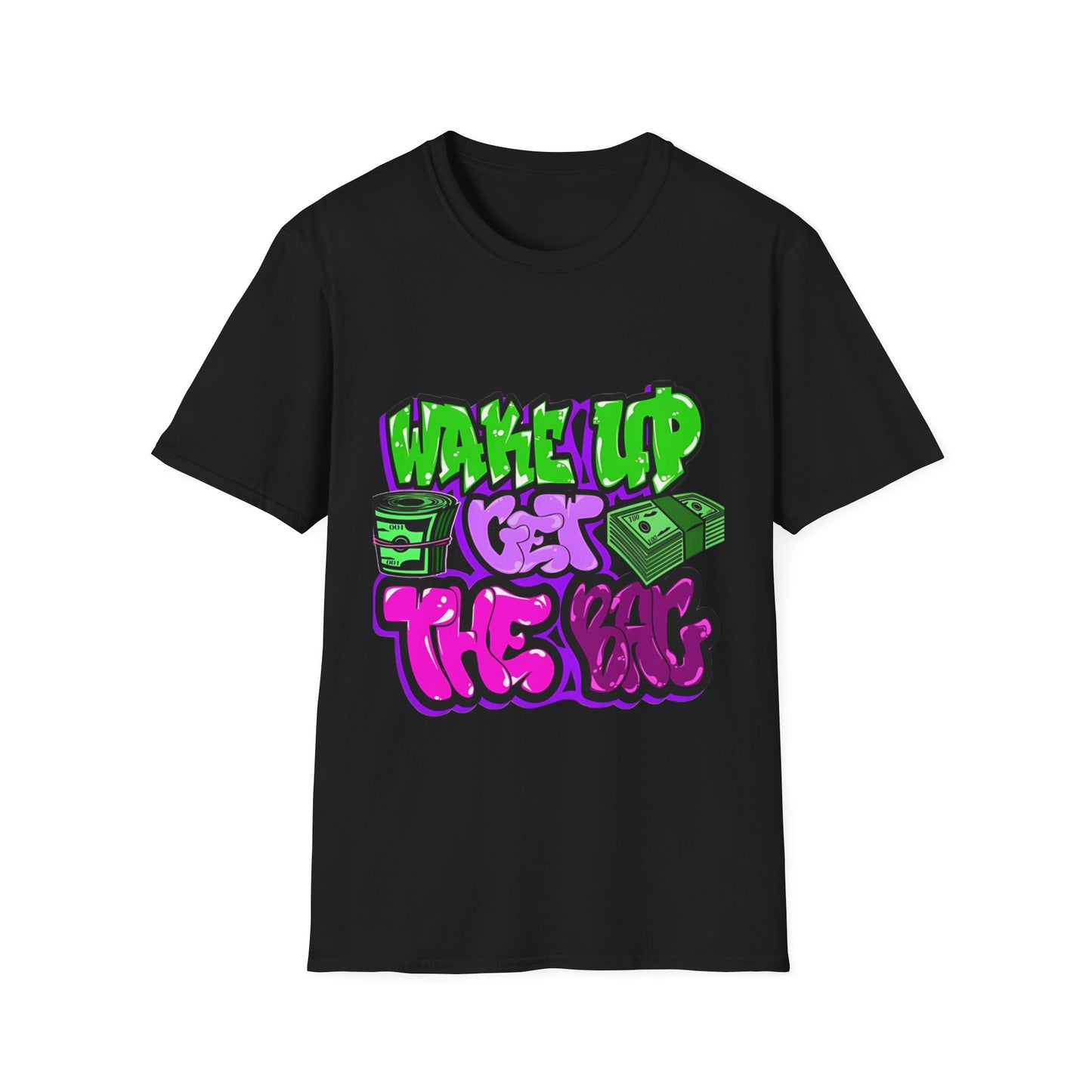 Wake Up & Get the Bag T-Shirt Black Printify T-Shirt Rhythm & Drip Apparel