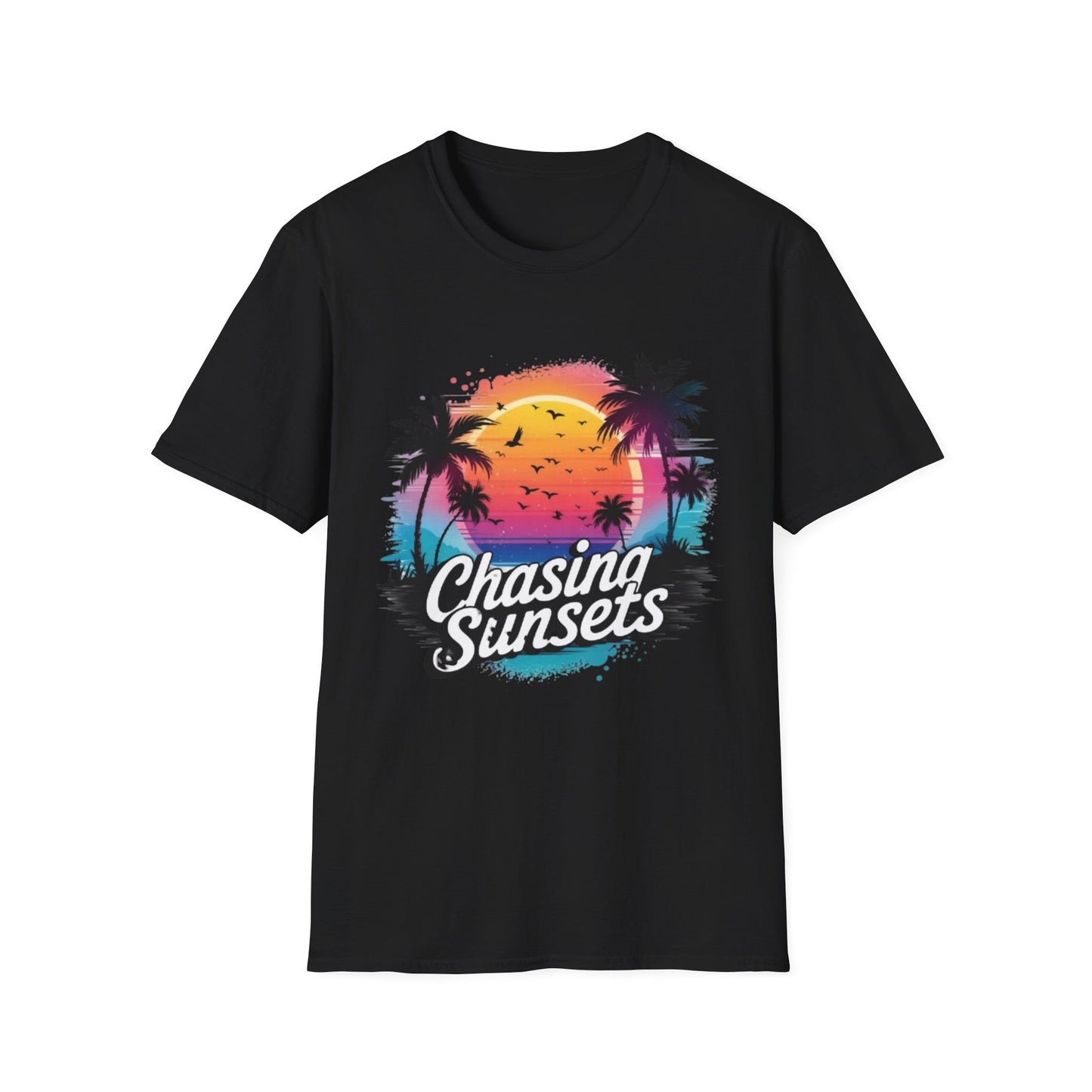 Summer- Chasing Sunsets T-Shirt Black Printify T-Shirt Rhythm & Drip Apparel