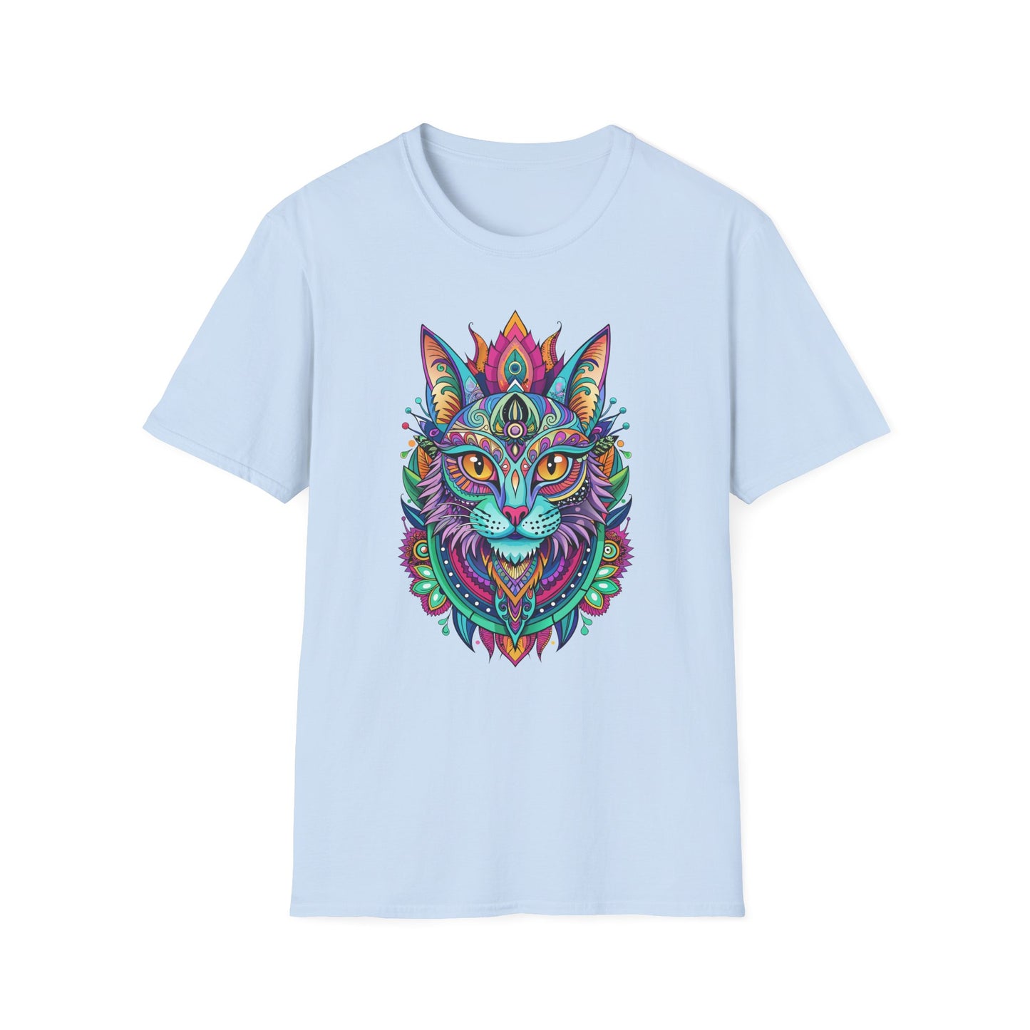 Psychedelic Cat Unisex T-Shirt - Softstyle Graphic Tee for Cat Lovers
