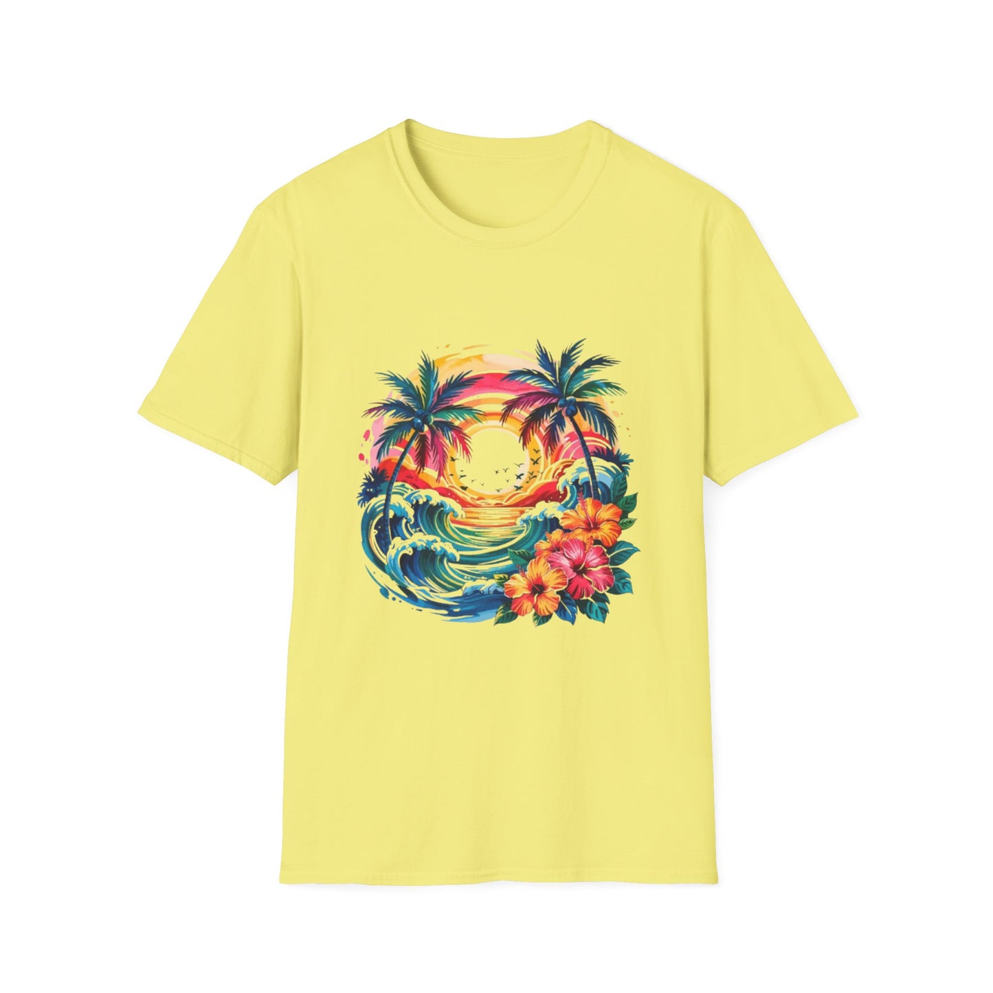Summer- Tropical Sunset T-Shirt Cornsilk Printify T-Shirt Rhythm & Drip Apparel