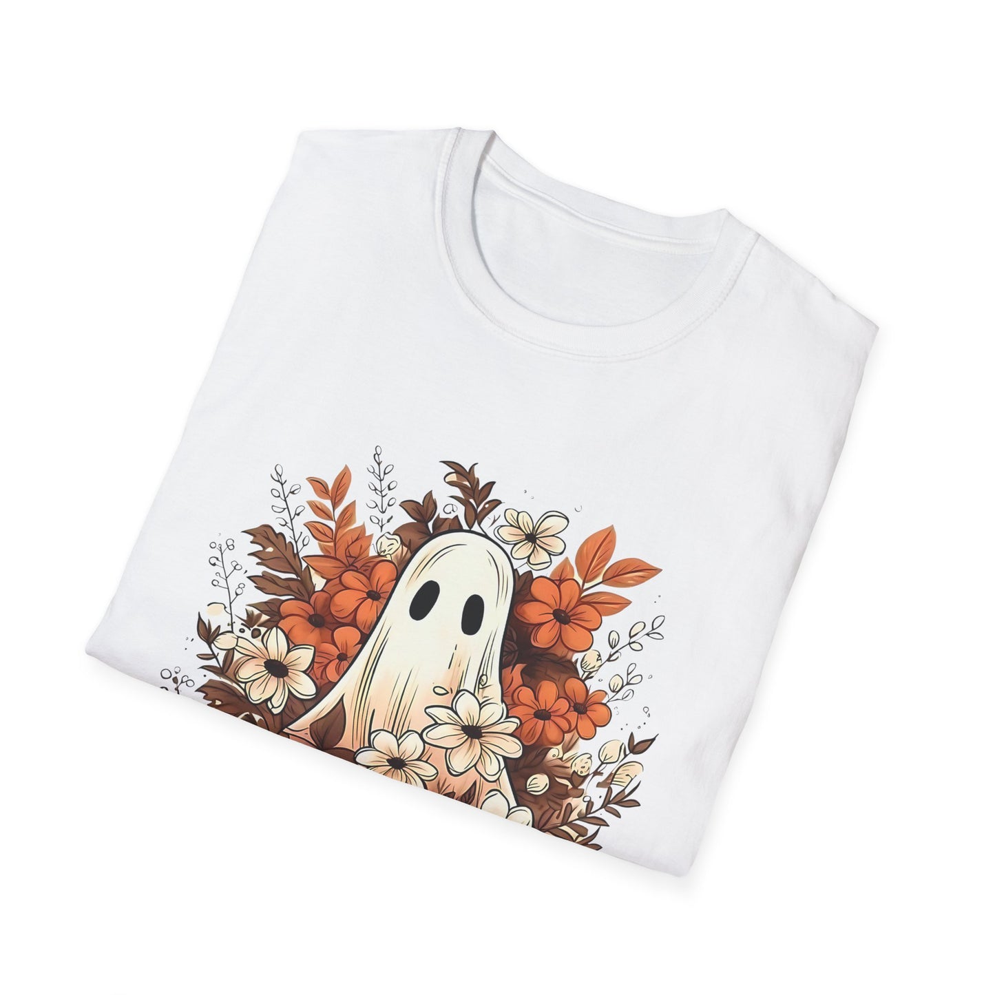 Autumn Ghost Unisex T-Shirt, Fall Apparel, Halloween Tee, Cute Pumpkin Shirt, Cozy Fall Fashion, Gift Idea for Halloween Lovers Printify T-Shirt Rhythm & Drip Apparel