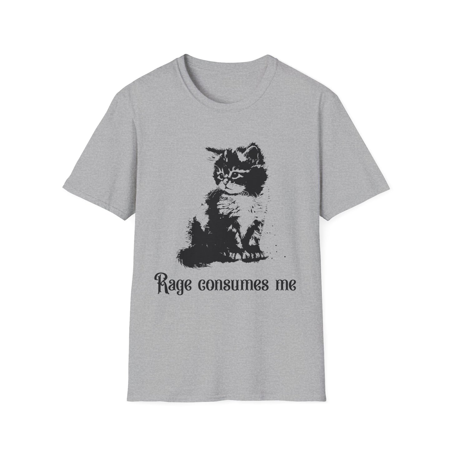 Funny Kitten Rage Consumes Me T-Shirt | Unisex Tee | Cute Cat Lover Gift, Pet Humor Shirt, Casual Wear, Gift for Cat Owners, Animal Lover Apparel Sport Grey Printify T-Shirt Rhythm & Drip Apparel