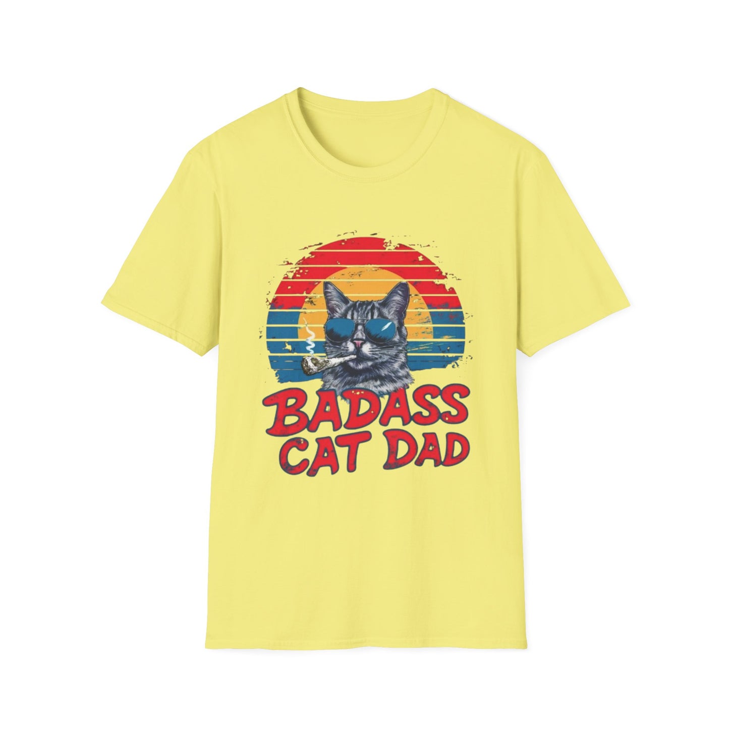 Badass Cat Dad T-Shirt Cornsilk Printify T-Shirt Rhythm & Drip Apparel