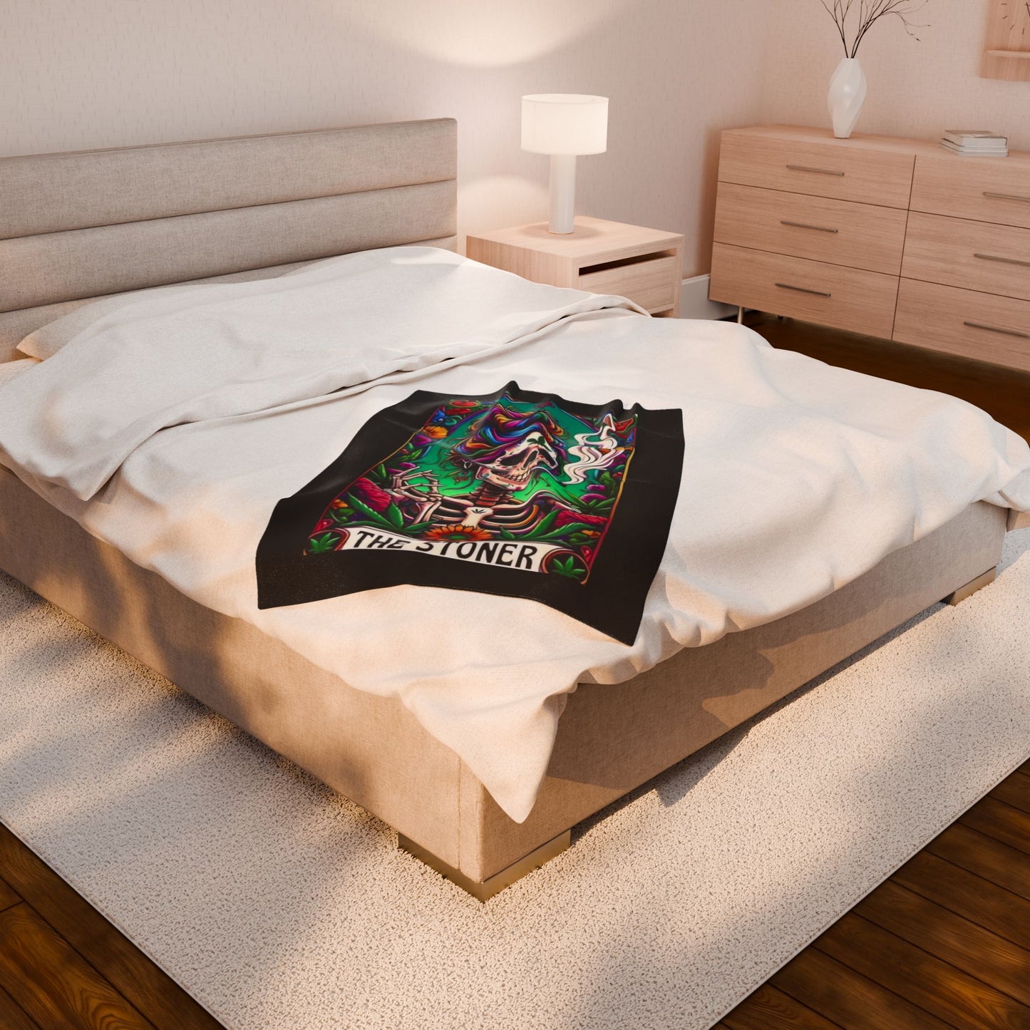 Tarot- Skull Stoner Velveteen Plush Blanket, Cozy Throw for Home, Gift for Smokers, Vibrant Decor, Halloween, Chill Vibes Printify All Over Prints Rhythm & Drip Apparel