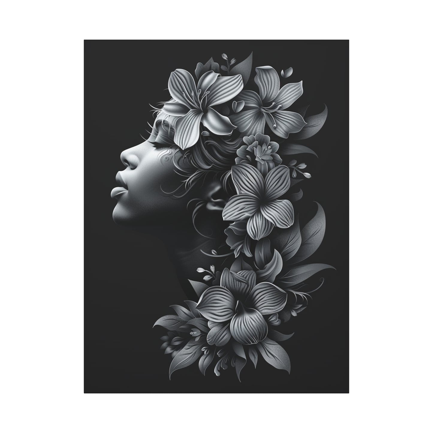 Woman- Bold Afro Woman Canvas Art, Black Art Print, Floral Wall Decor, Modern Home Decor, African American Artwork 36" x 48" (Vertical) 1.25" Printify Canvas Rhythm & Drip Apparel