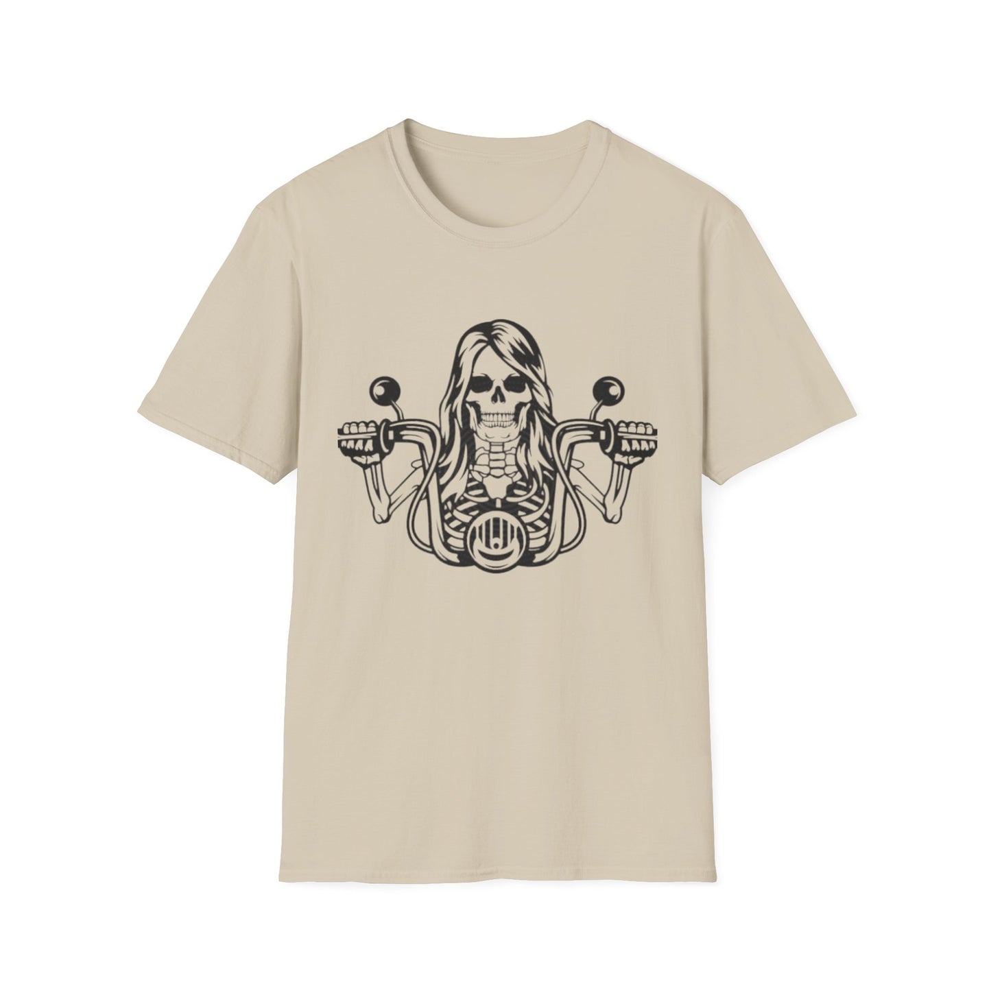 Woman Skeleton Biker T-Shirt Sand Printify T-Shirt Rhythm & Drip Apparel