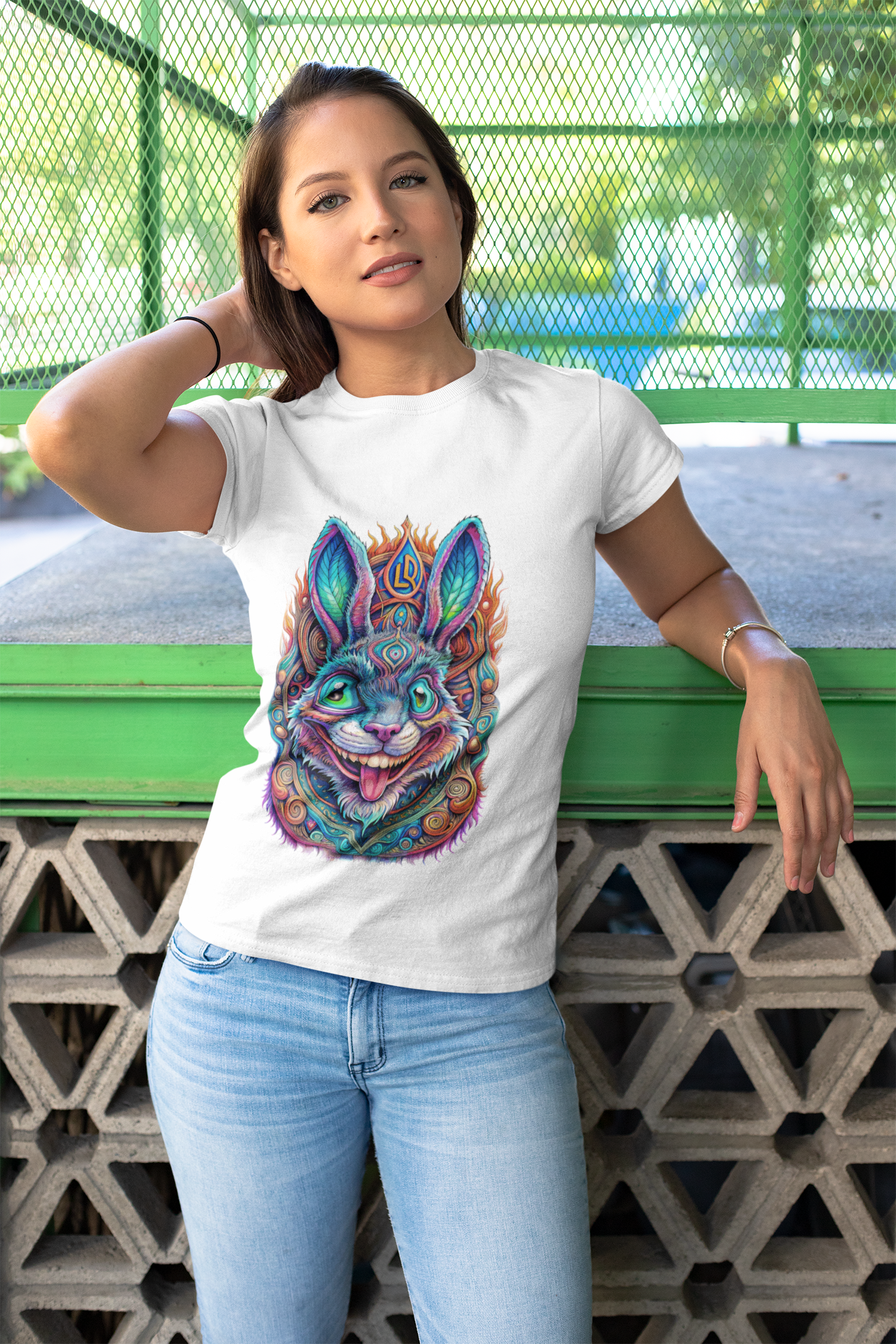 Colorful Psychedelic Bunny Unisex Softstyle T-Shirt