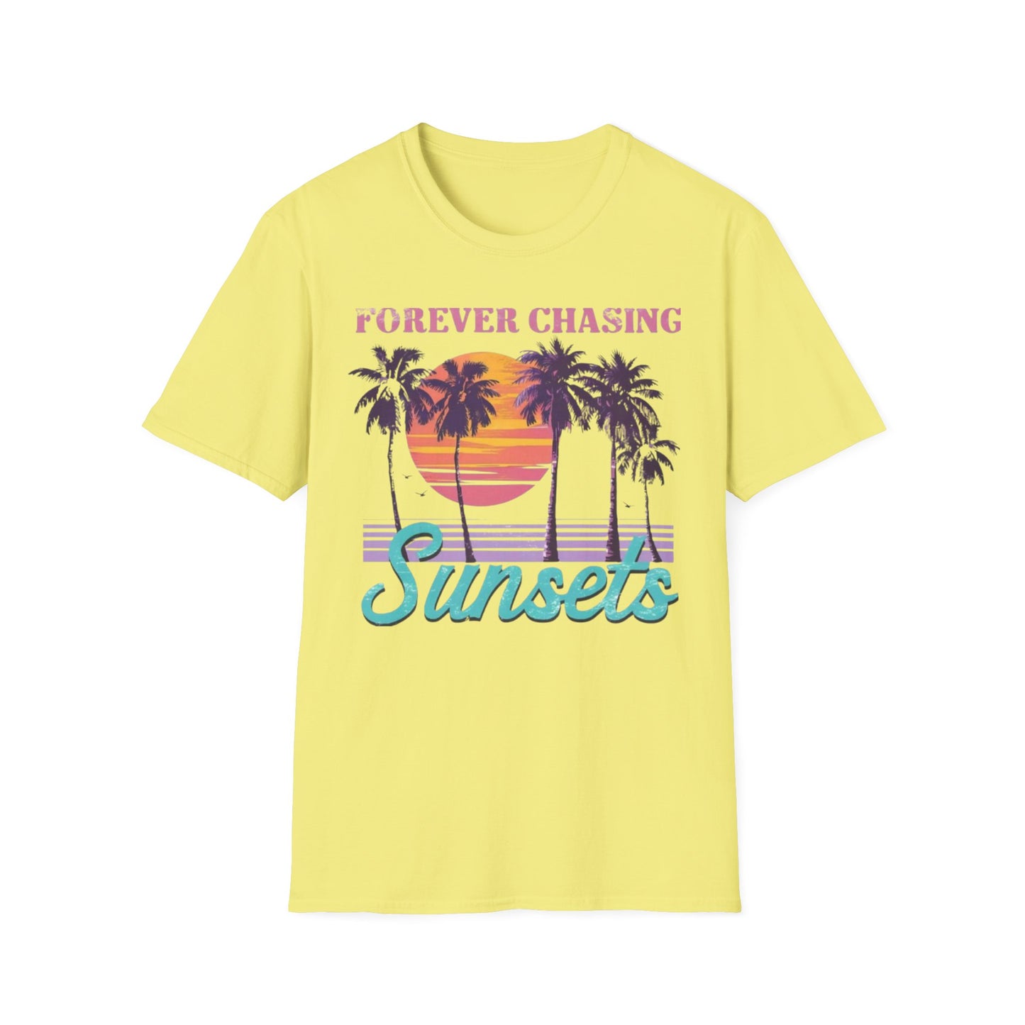 Summer- Forever Chasing Sunsets T-Shirt Cornsilk Printify T-Shirt Rhythm & Drip Apparel