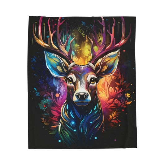 Deer- Artistic Forest Stag Velveteen Plush Blanket | Cozy Throw for Bedroom Decor, Gift for Wildlife Lovers, Christmas, Camping, Home 50" × 60" Printify All Over Prints Rhythm & Drip Apparel