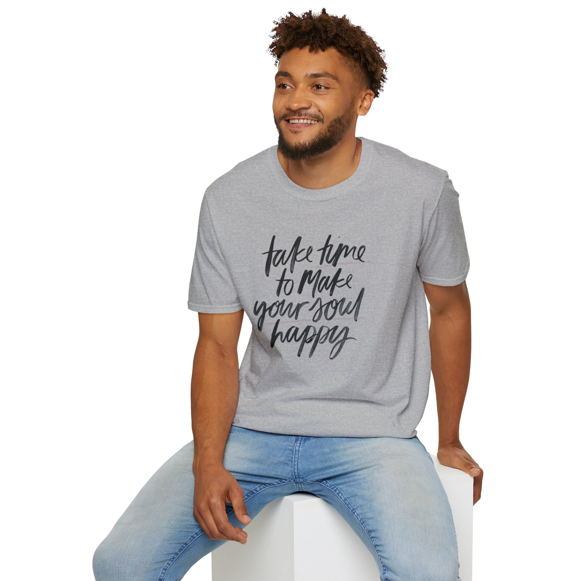 Inspirational Unisex Softstyle T-Shirt - 'Take Time to Make Your Soul Happy' - Rhythm & Drip
