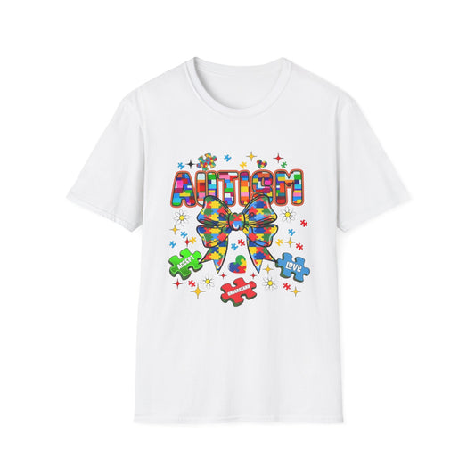 Autism- Autism Awareness Bow T-Shirt White Printify T-Shirt Rhythm & Drip Apparel