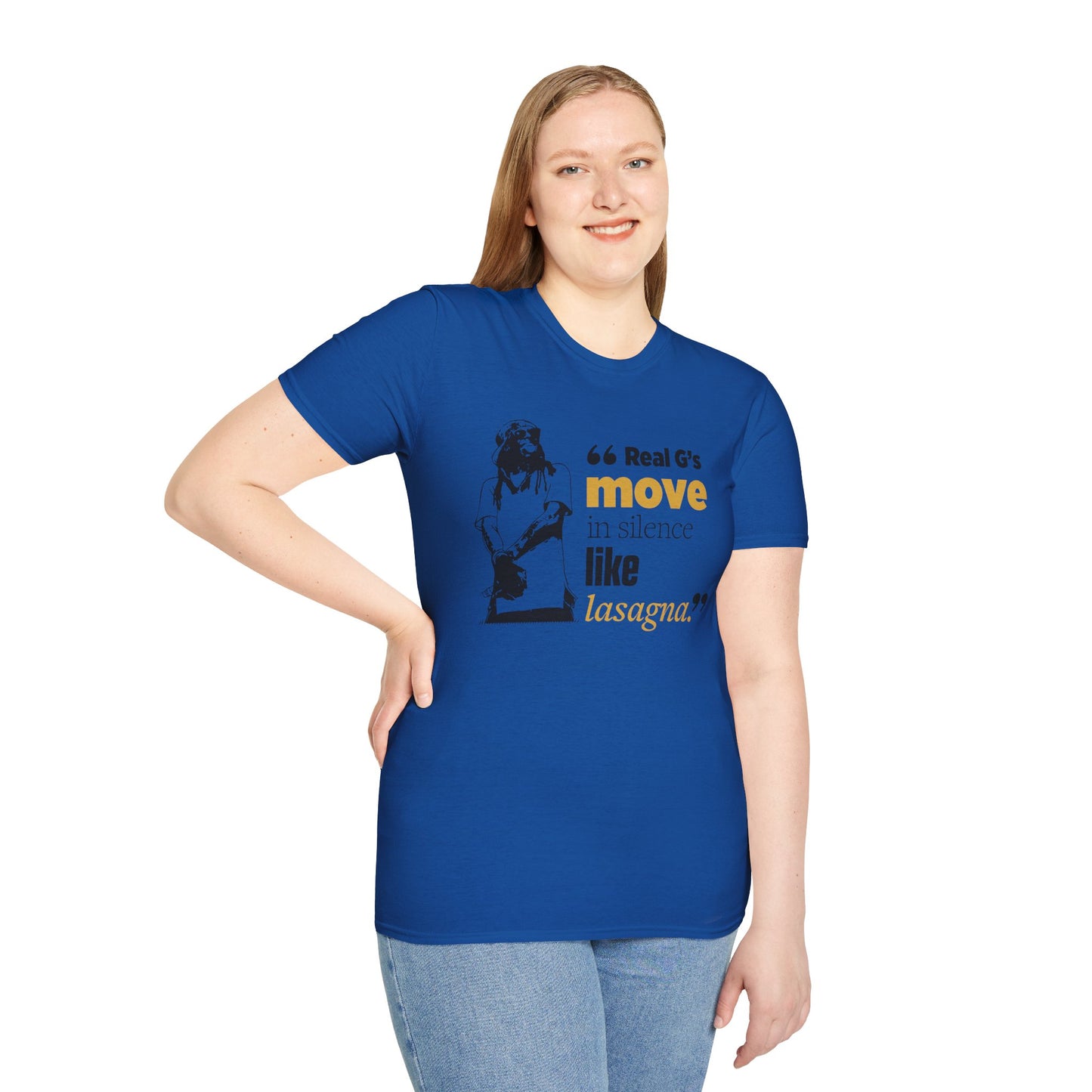 LilnWaynee Unisex Softstyle T-Shirt - 'Real G's Move in Silence Like Lasagna' Quote Tee - Rhythm & Drip
