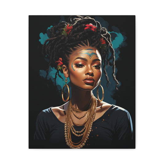 Woman- Bold Afro Woman Canvas Art, Black Art Print, Floral Wall Decor, Modern Home Decor, African American Artwork 16" x 20" (Vertical) 1.25" Rhythm & Drip Canvas Rhythm & Drip Apparel