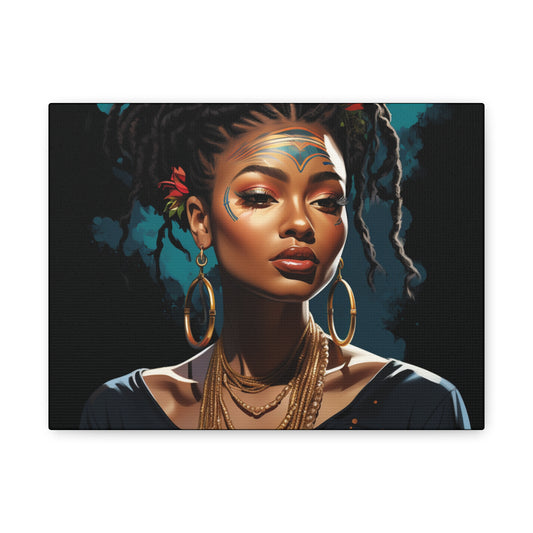 Woman- Bold Afro Woman Canvas Art, Black Art Print, Floral Wall Decor, Modern Home Decor, African American Artwork 12" x 9" (Horizontal) 1.25" Rhythm & Drip Canvas Rhythm & Drip Apparel