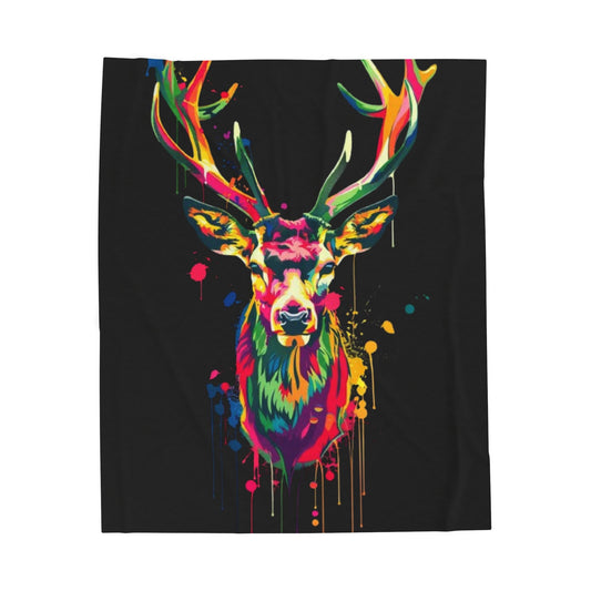 Deer- Vibrant Deer Velveteen Plush Blanket, Cozy Couch Throw, Colorful Home Decor, Gift for Nature Lovers, Bohemian Living Room 50" × 60" Printify All Over Prints Rhythm & Drip Apparel