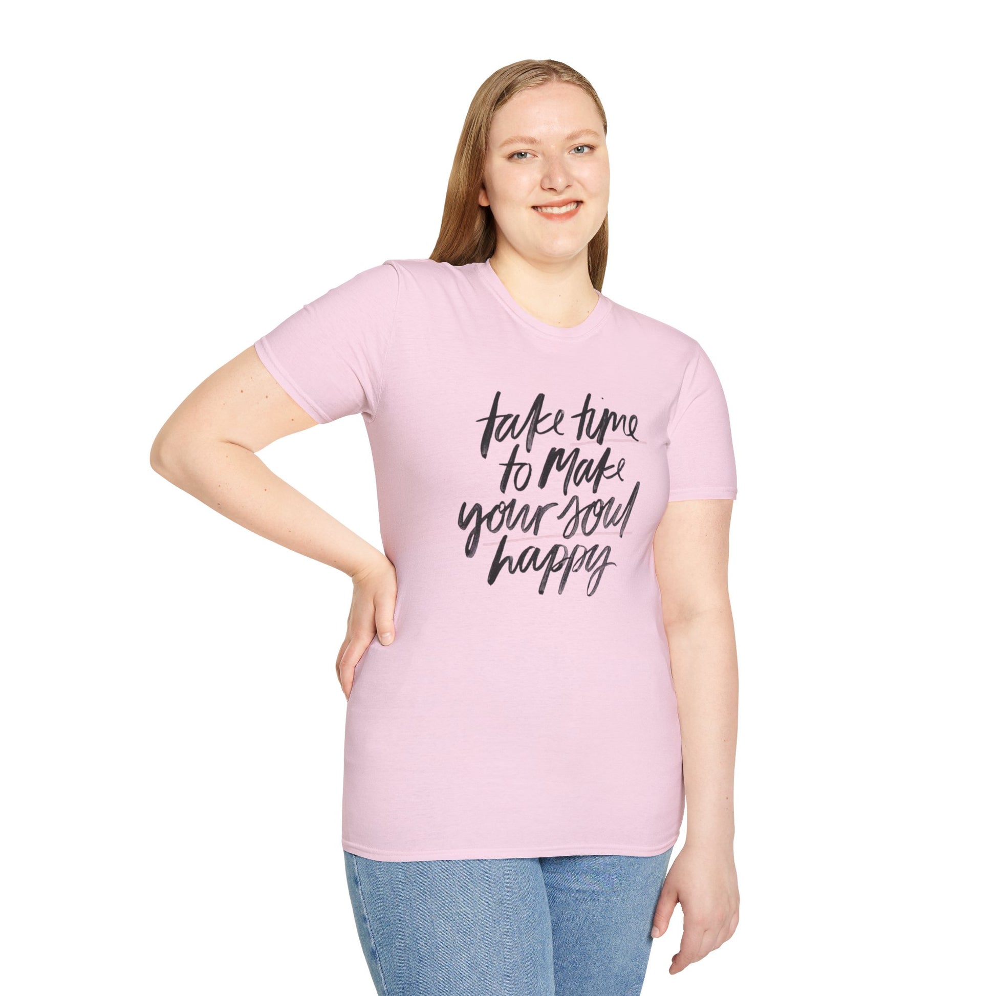 Inspirational Unisex Softstyle T-Shirt - 'Take Time to Make Your Soul Happy' - Rhythm & Drip