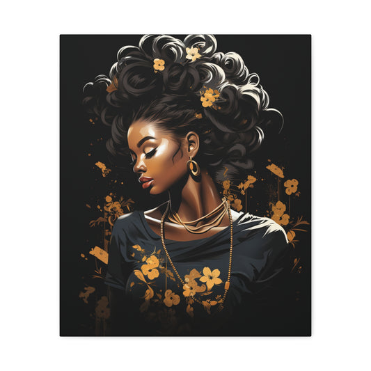 Woman- Bold Afro Woman Canvas Art, Black Art Print, Floral Wall Decor, Modern Home Decor, African American Artwork 20" x 24" (Vertical) 1.25" Rhythm & Drip Canvas Rhythm & Drip Apparel
