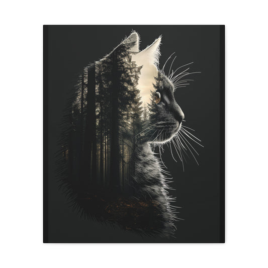 Cat- Black Cat Forest Canvas Art, Cat Lover Decor, Unique Wall Artwork, Modern Home Decoration, Gift for Animal Lovers, Nature-Inspired Art 20" x 24" (Vertical) 1.25" Rhythm & Drip Canvas Rhythm & Drip Apparel