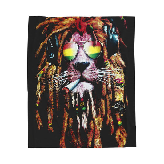 Lion- Reggae Lion Velveteen Plush Blanket, Cozy Throw for Music Lovers, Gift for Festivals, Soft Blanket for Home Decor 50" × 60" Printify All Over Prints Rhythm & Drip Apparel