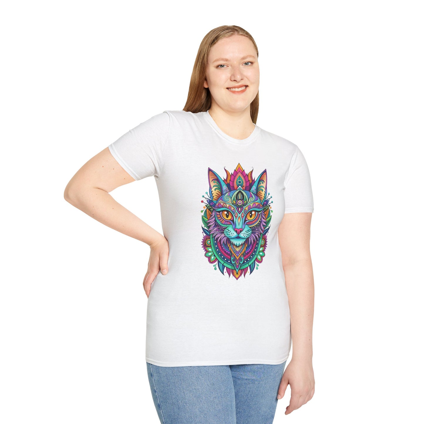 Psychedelic Cat Unisex T-Shirt - Softstyle Graphic Tee for Cat Lovers
