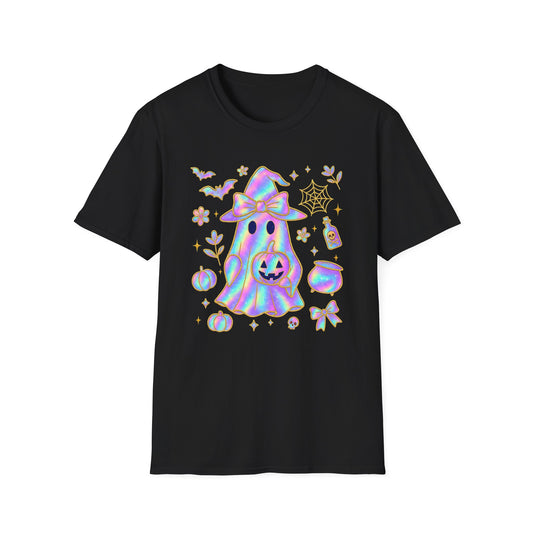 Halloween Ghost T-Shirt, Unisex Softstyle Tee for Fall, Cute Graphic Tee, Halloween Party Wear, Gift for Spooky Season, Pumpkin Shirt