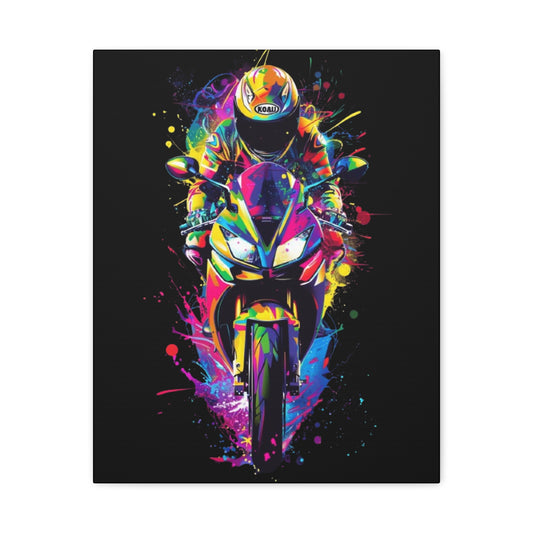 Biker- Vibrant Motorcycle Canvas Art, Perfect for Bikers, Home Decor, Gifts for Riders, Colorful Wall Art, Bike Lover's Gift 16" x 20" (Vertical) 1.25" Printify Canvas Rhythm & Drip Apparel