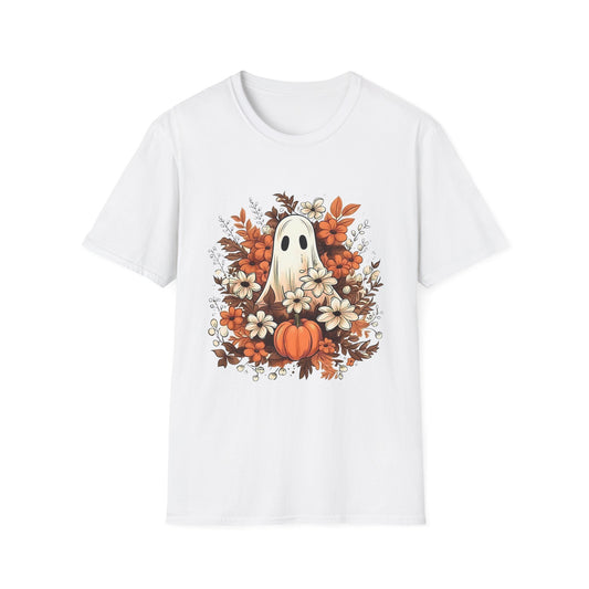 Autumn Ghost Unisex T-Shirt, Fall Apparel, Halloween Tee, Cute Pumpkin Shirt, Cozy Fall Fashion, Gift Idea for Halloween Lovers