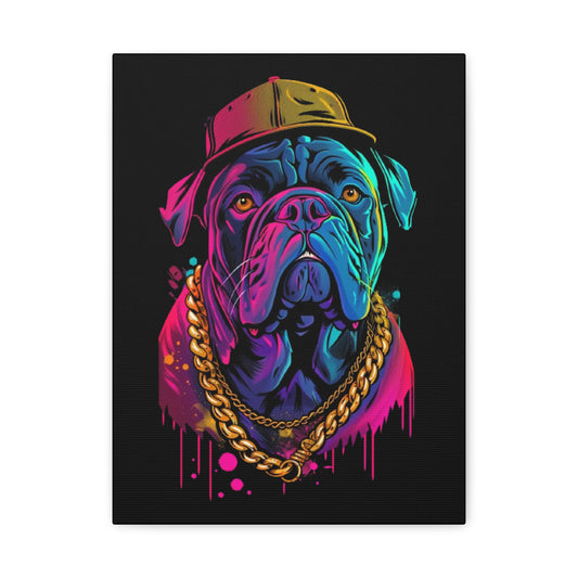 Dog- Bulldog Canvas Art, Colorful Dog Wall Decor, Funky Pet Portrait, Dog Lover Gift, Unique Home Decoration 12″ x 16″ (Vertical) 1.25" Printify Canvas Rhythm & Drip Apparel