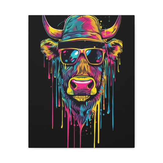 Cow- Colorful Cow Canvas Wall Art, Funky Cow Print for Home Decor, Cow Lover Gift, Bright Wall Hanging, Unique Art for Living Room 16" x 20" (Vertical) 1.25" Printify Canvas Rhythm & Drip Apparel