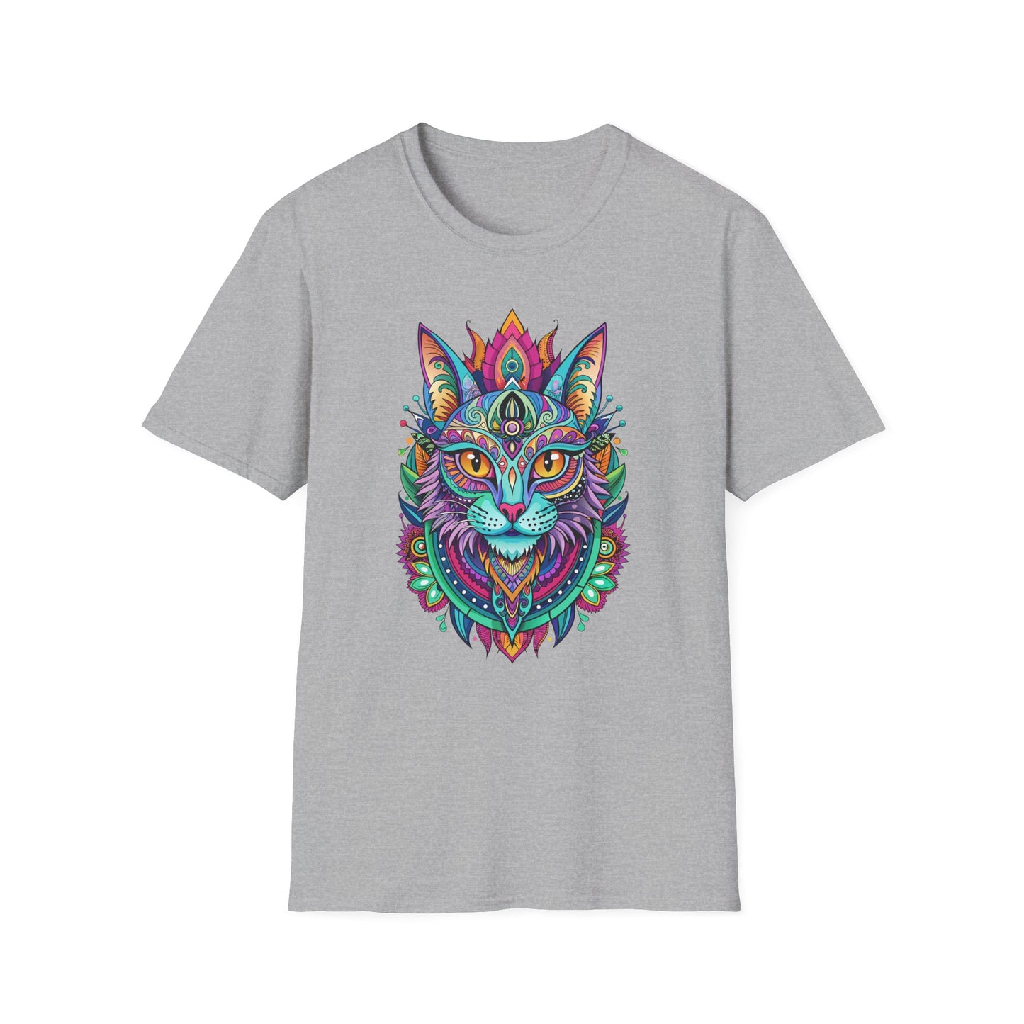 Psychedelic Cat Unisex T-Shirt - Softstyle Graphic Tee for Cat Lovers