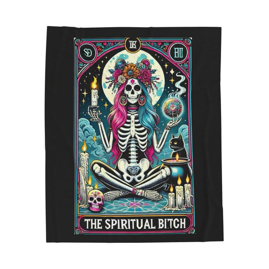 Tarot- Spiritual Bitch Velveteen Plush Blanket, Cozy Throw Blanket, Witchy Home Decor, Unique Gift for Her, Halloween Blanket, Boho Living [...] 50" × 60" Printify All Over Prints Rhythm & Drip Apparel