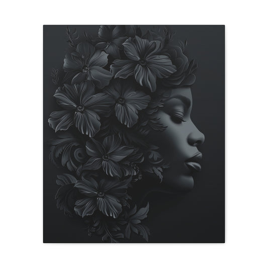 Woman- Bold Afro Woman Canvas Art, Black Art Print, Floral Wall Decor, Modern Home Decor, African American Artwork 20" x 24" (Vertical) 1.25" Printify Canvas Rhythm & Drip Apparel