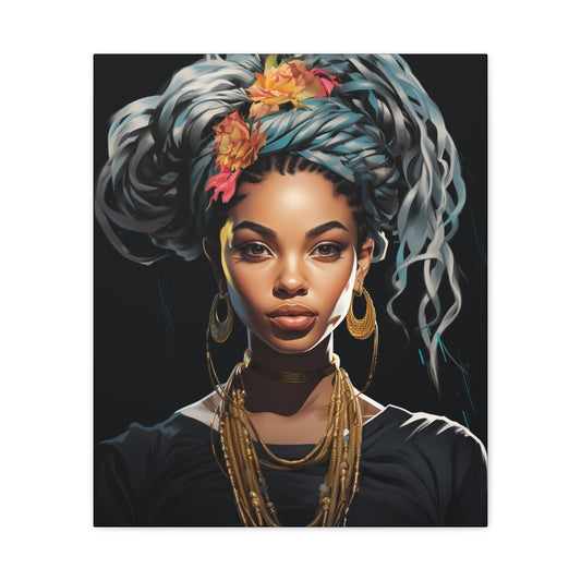 Woman- Bold Afro Woman Canvas Art, Black Art Print, Floral Wall Decor, Modern Home Decor, African American Artwork 20" x 24" (Vertical) 1.25" Rhythm & Drip Canvas Rhythm & Drip Apparel