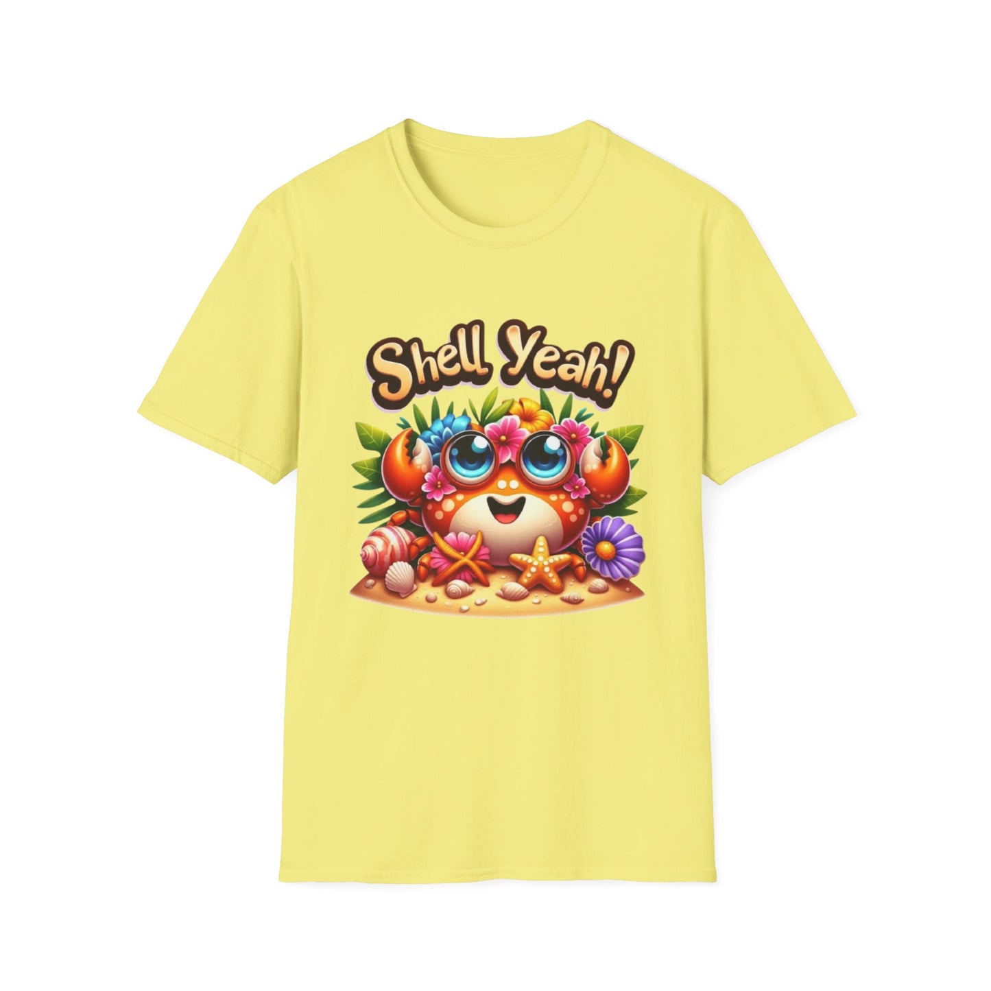 Summer- Shell Yeah! Cute Crab T-Shirt Cornsilk Printify T-Shirt Rhythm & Drip Apparel