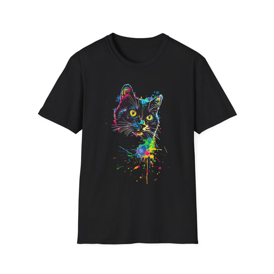 Colorful Cat Art T-Shirt Black Printify T-Shirt Rhythm & Drip Apparel