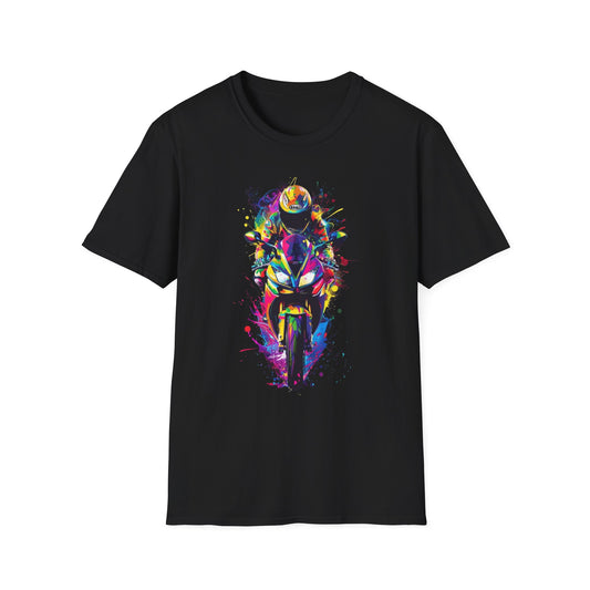 Vibrant Motorcycle Art T-Shirt Black Printify T-Shirt Rhythm & Drip Apparel
