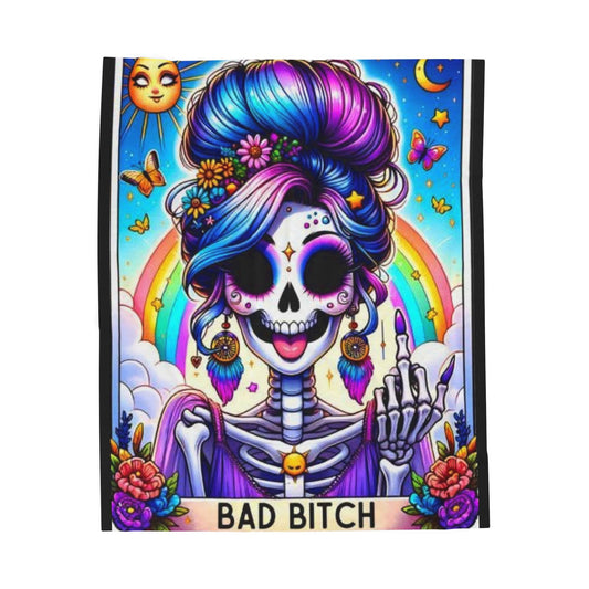 Tarot- Bad Bitch Velveteen Plush Blanket - Cozy Home Decor, Gothic Gift, Halloween Decor, Alternative Design, Quilted Bedspread 50" × 60" Printify All Over Prints Rhythm & Drip Apparel