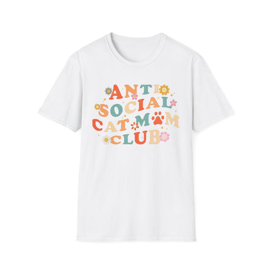 Anti-Social Cat Mom Club T-Shirt White Printify T-Shirt Rhythm & Drip Apparel