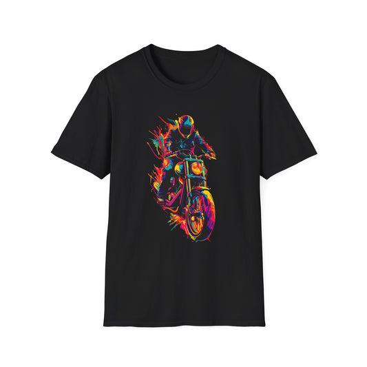 Vibrant Motorcycle Art T-Shirt Black Printify T-Shirt Rhythm & Drip Apparel