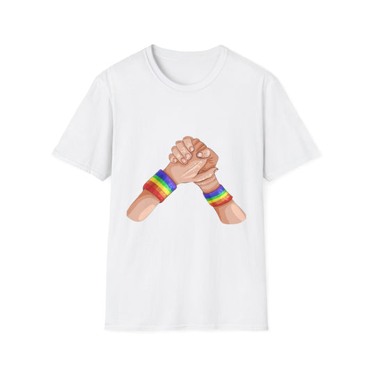 Pride Unity T-Shirt - Unisex Softstyle Tee with Rainbow Hands Design