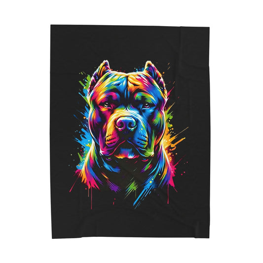 Dog- Colorful Pitbull Velveteen Plush Blanket, Cozy Dog Lover Gift, Home Decor, Pet Lover Blanket, Vibrant Throw Blanket, Animal Lover [...] 60" × 80" Printify All Over Prints Rhythm & Drip Apparel