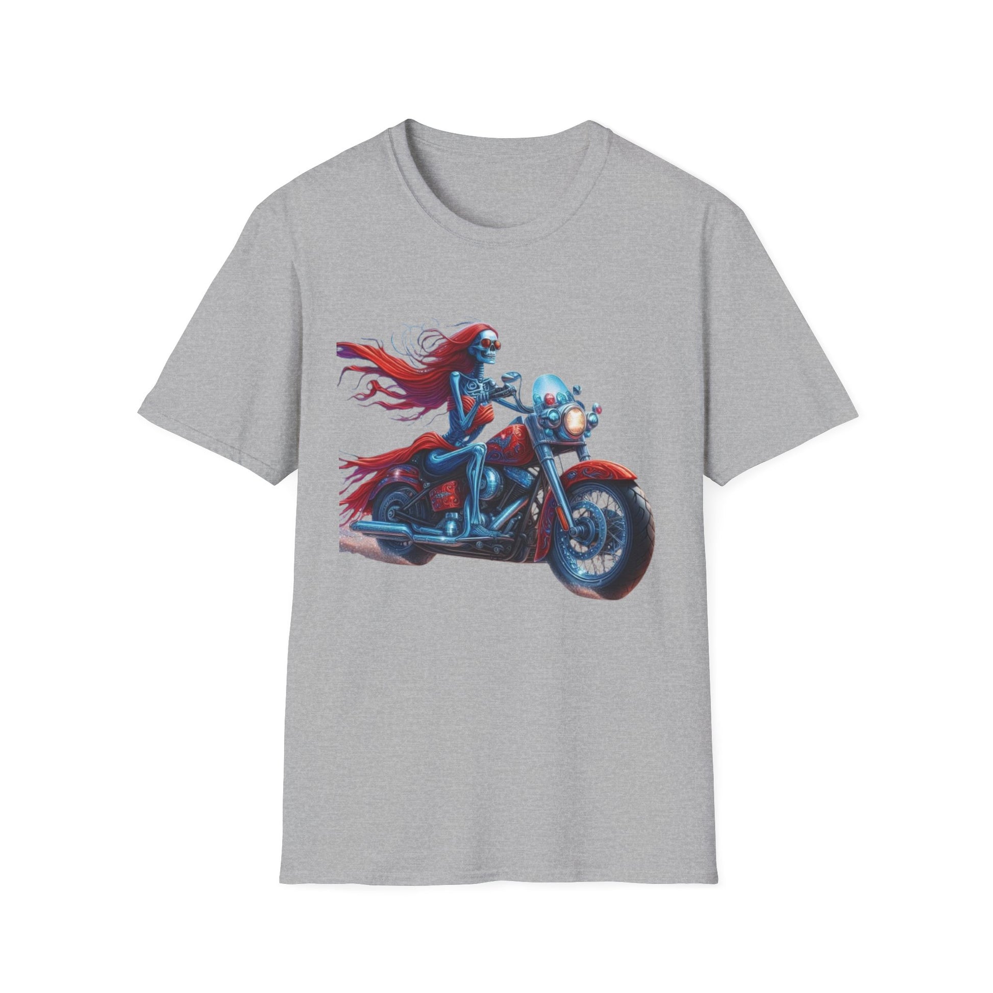 Woman Skeleton Biker T-Shirt Sport Grey Printify T-Shirt Rhythm & Drip Apparel