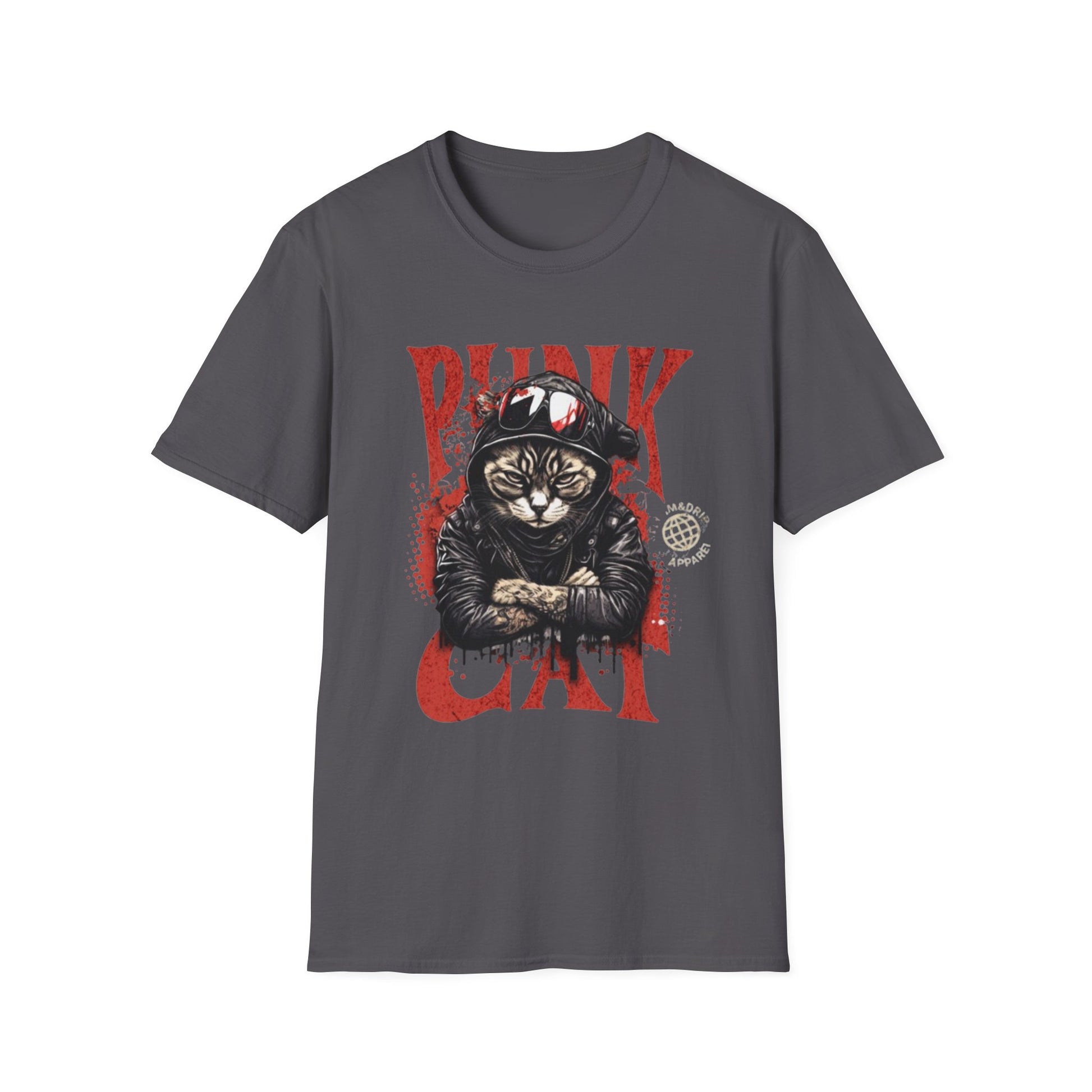 Punk Cat T-Shirt Charcoal Printify T-Shirt Rhythm & Drip Apparel