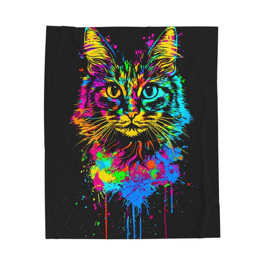 Cat- Colorful Cat Plush Blanket, Cozy Cat Decor, Feline Lover Gift, Vibrant Cat Throw, Birthday Gift for Cat Lovers 50" × 60" Printify All Over Prints Rhythm & Drip Apparel