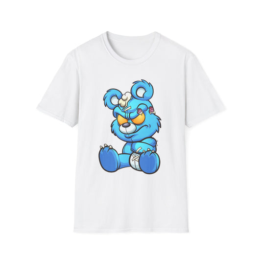 Blue Cartoon Bear T-Shirt White Printify T-Shirt Rhythm & Drip Apparel